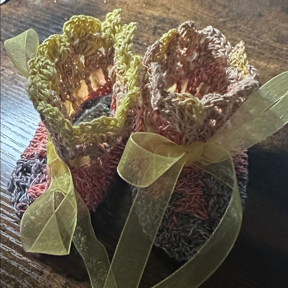 Handmade Crochet Baby Booties with Yellow Ribbon